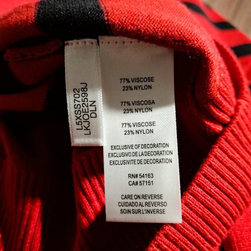 Karl Lagerfeld Paris Med (8-10) Red & Black Stripe Crewneck Sweater w/ Gold Pins - Picture 7 of 15